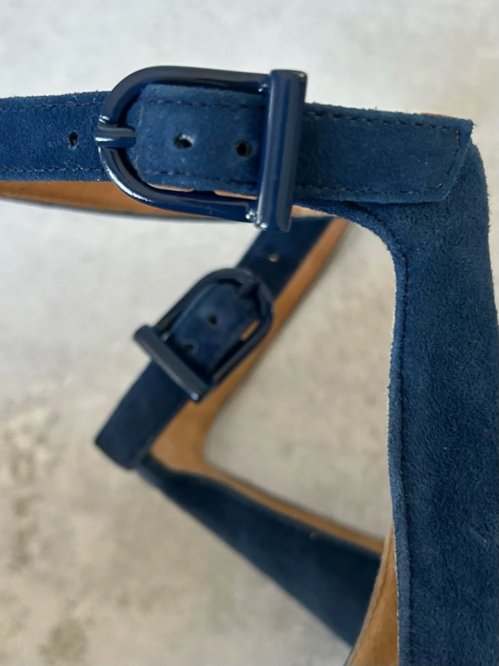 Tory Burch Alma Platform Wooden Block Heel Sandals, Blue Suede 10.5 Like New!
